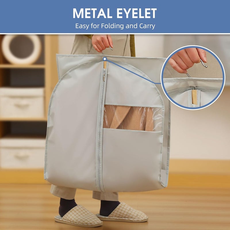 Perber Dress Bags for Gowns, 65'' Long Garment Bags for Hanging Clothes, Dress Garment Bag, Grey Dress Cover with Clear Window for Dresses, Coats, Uniforms - 5 Pack - Image 3